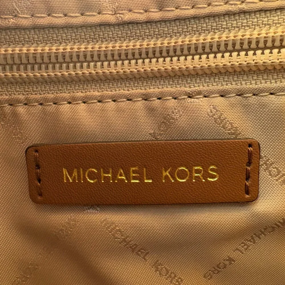 Michael Kors Logo Cream & Brown Canvas & Leather Tote Bag With Detachable Strap